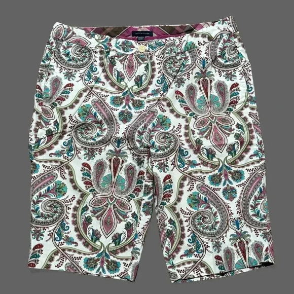 Tommy Hilfiger Pants - TOMMY HILFIGER Multicolor Paisley Print Bermuda Walking Flat Front Short Size 12